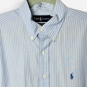 Ralph Lauren Men's Dress Shirt 16.5 34 Blue Stripe Button Cotton Yarmouth